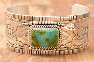 Navajo Jewelry Genuine Sonoran Turquoise Sterling Silver Bracelet